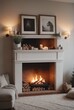 © Youniq - A beautiful living room with a fireplace interior design illustration, Modern home interior.
