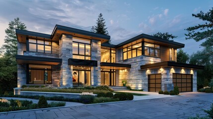 Sticker - Modern Luxury Home with Stone Facade