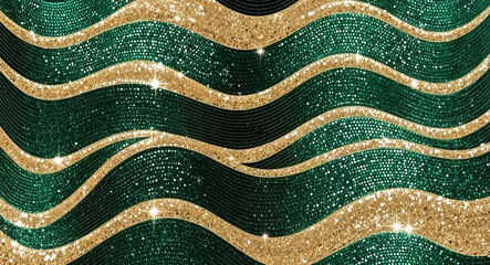 Wall Mural - Emerald green gold wave shimmering sparkle backdrop