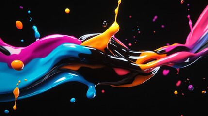 This image features a swirling blend of bright colors in an abstract design, set against a contrasting dark backdrop.