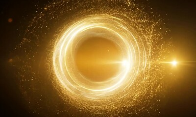 Poster - A glowing golden ring of light and particles creates a mesmerizing effect against a dark background. 