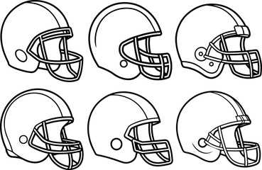 set of American football helmet outline coloring book page line art vector illustration