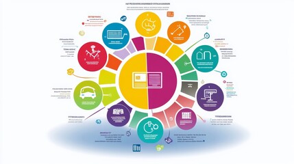 Poster - This vibrant infographic features a circle layout with various segments, each defined by unique colors and icons.
