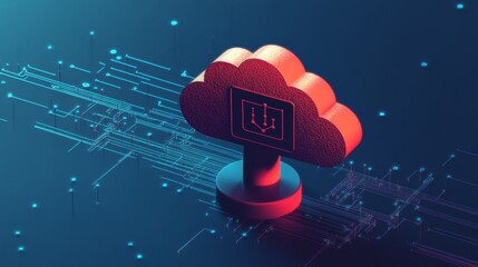 Poster - A futuristic representation of cloud technology with glowing circuits, symbolizing digital transformation and innovation.