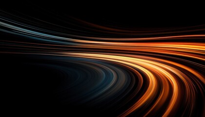 Poster - Dynamic abstract light trails on black background, showcasing flowing lines in contrasting blue and orange tones, symbolizing motion and energy.