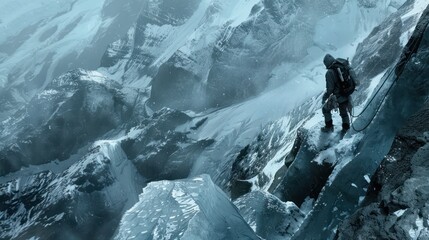 Canvas Print - Climber on a Snowy Mountain Peak