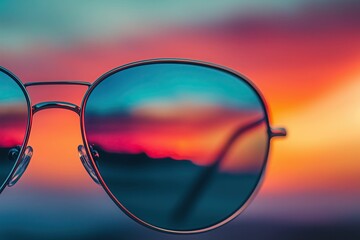 The glow of stylish sunglasses at sunset