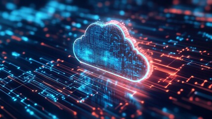 Aufkleber - The image captures a glowing digital cloud with intricate patterns and connections in a futuristic tech environment.
