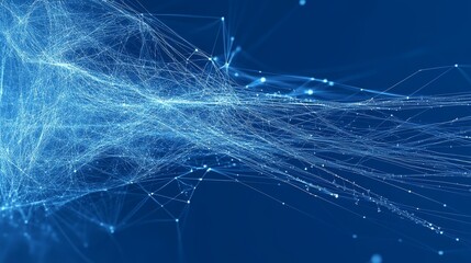 Aufkleber - An abstract web of light blue digital threads on a deep blue background, representing global digital connectivity.