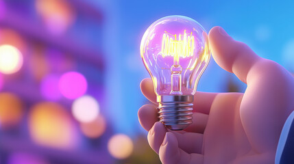 businessman is holding glowing light bulb, symbolizing innovation and creativity. vibrant colors in background enhance feeling of inspiration and new ideas