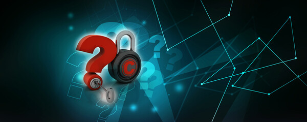 Poster - 3d rendering question mark with copyright lock