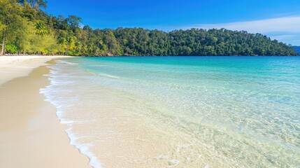 Sticker - Serene Tropical Beach with Clear Water and Blue Sky