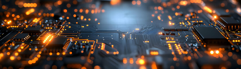 Wall Mural - Abstract Circuit Board Pattern with Bokeh Lights: Artistic Representation of Technology Connections and Business Innovation for Stock Photography