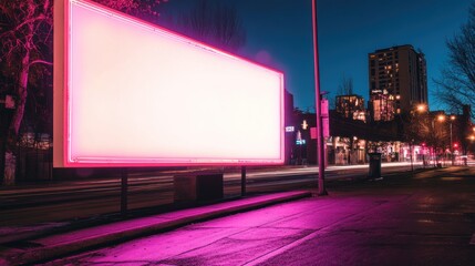 Canvas Print - Blank Billboard in Urban Night