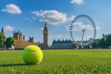 Vibrant Tennis Ball on a Lush Green Field