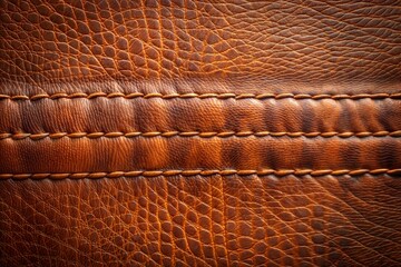 Poster - Close-up of brown leather with light brown stitching detail