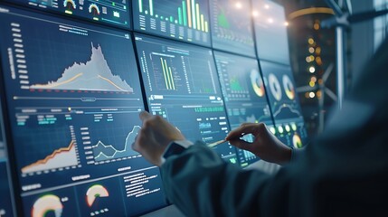Poster - Engineer’s Hands Operating Control Panel Amidst Wind Turbine Data Screens