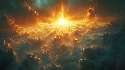 Wall Mural - cosmic fire, abstract background with fiery orange explosion in the sky