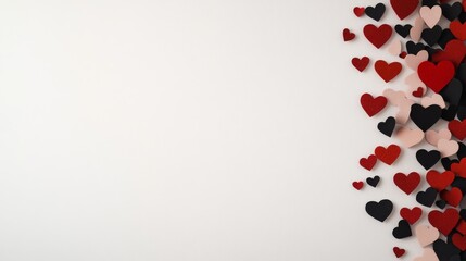 Poster - A collection of 3D heart elements in various sizes and colors is arranged against a white backdrop. The hearts appear to float slightly, adding depth and visual appeal