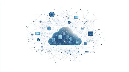 Poster - Showcases intricate cloud network connections representing the advancement of digital communication technologies today.