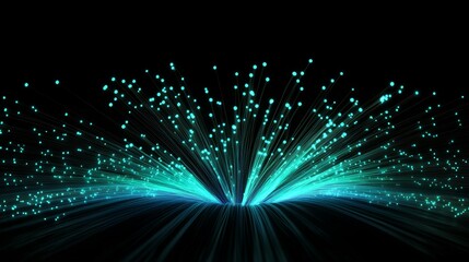 Poster - Abstract background formed by glowing blue particles spreading from the center and forming a circle on black background