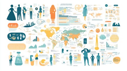 Poster - A complex infographic showcasing worldwide data with charts, graphs, and images providing insights into global themes and issues.