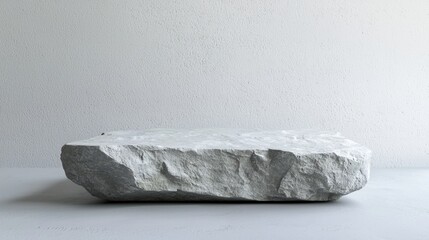 Poster - Natural rock platform for product photography against a white wall, adding elegance to interior design mockups with a minimalist look and space for branding