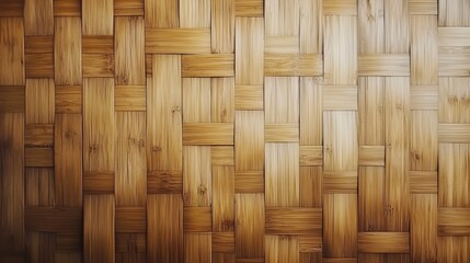 Poster - Interlocking light brown bamboo strips forming a seamless wooden surface, ideal as a background or texture for editing projects