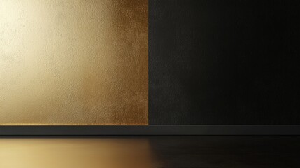 Poster - Step into a luxurious, elegant interior with golden and black walls contrasting beautifully with a dark floor, illuminated by warm sunlight. Let your creativity shine in this stunning room