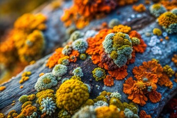 Poster - Macro shot of colorful lichen growing on tree trunk