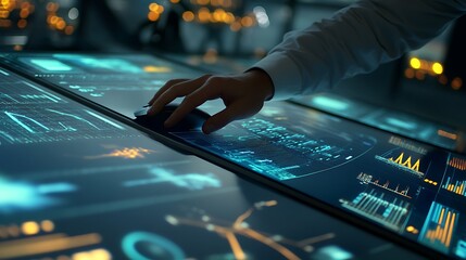 Poster - Engineer’s Hand on Mouse Amidst Wind Turbine Analytics Screens