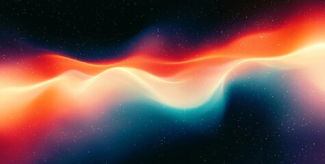 Hyber realistic photo of  Vibrant orange teal white psychedelic grainy gradient color flow wave on black background, music cover dance party poster design  , copy space for text,