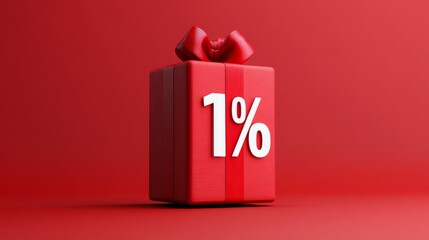 A striking red gift box featuring a prominent 1% symbol prominently displayed against an intense red background.