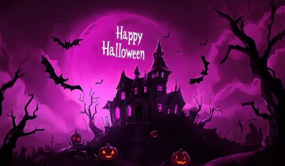 Wall Mural - A purple Halloween background with the text 