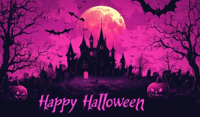 Wall Mural - A purple Halloween background with the words 