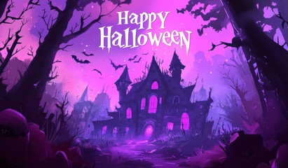 Wall Mural - A spooky Halloween background with the words 