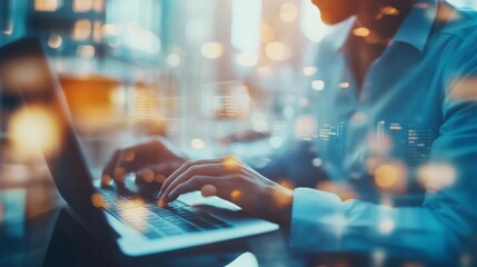 Poster - Focused Professional Working on Laptop in Urban Setting