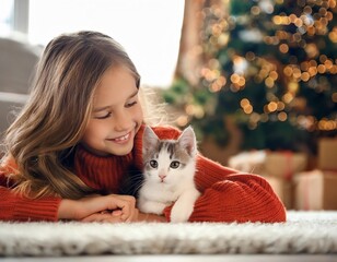 girls and boys with dogs, cats and rabbits, pets as birthday gifts, Christmas gifts with animals