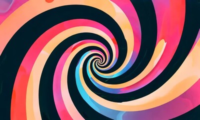 Poster - A mesmerizing spiral pattern in vibrant pink, orange, blue, and black. The swirling lines create a sense of depth and movement.