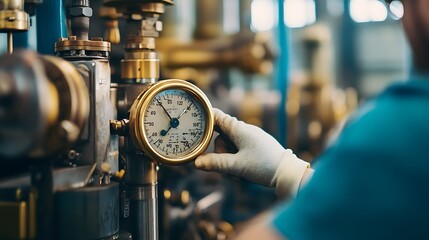 Poster - Engineer Adjusting Dial on Water Flow Equipment in Plant