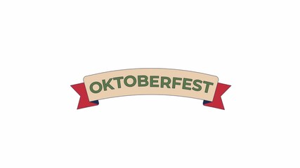 Poster - Oktoberfest word written on ribbon 2D object animation. Traditional german festival cartoon 4K video, alpha channel. Famous bavarian alcohol holiday animated flat item on white background