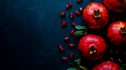 Sticker - Top view of featuring pomegranates on a black background.