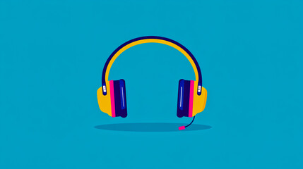 Illustration of headphones with a cable on color background.