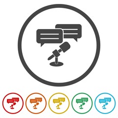 Sticker - Interview icon. Microphone sign. Set icons in color circle buttons