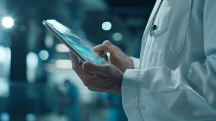 Aufkleber - A doctor is holding a tablet with a blue screen