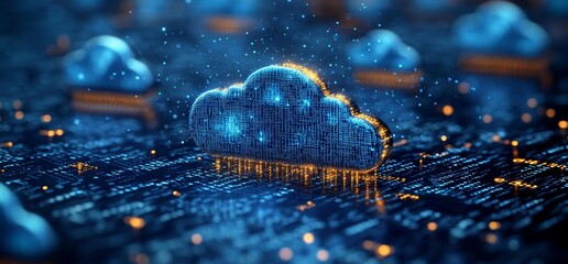 Poster - This digital artwork illustrates a cloud made of binary code, conveying the essence of cloud computing technology.