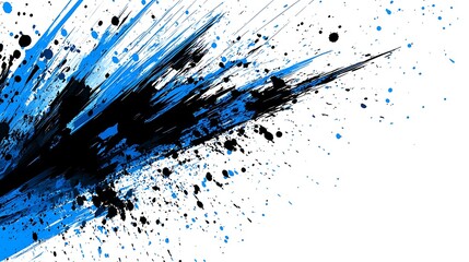 Poster - Abstract black and blue paint splatter on white background.