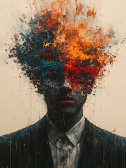 Poster - Abstract Portrait of a Man with Exploding Head, Colorful, Surreal,  Digital Art