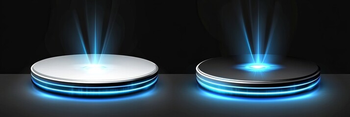 Poster - The holographic hud circle with the blue glow 3D illustration has a transparent background that features a spot light