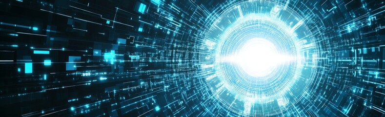 Poster - A hologram blue circle with a spot light in the center is futuristic technology abstract with transparent background.